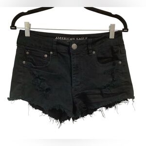 American Eagle Outfitters Black Distressed Stretch Jean Shorts Size 6